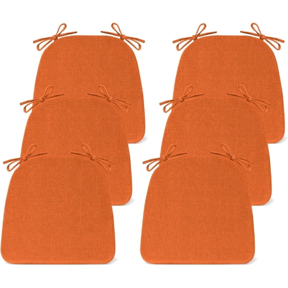 Chair Cushions for Dining Chairs Set of 6, Non Slip Kitchen Chair Pads, 17" x 16" x 2", Indoor Dining Chair Cushions with Ties, D-Shaped Seat Cushions for Kitchen Chairs, Orange