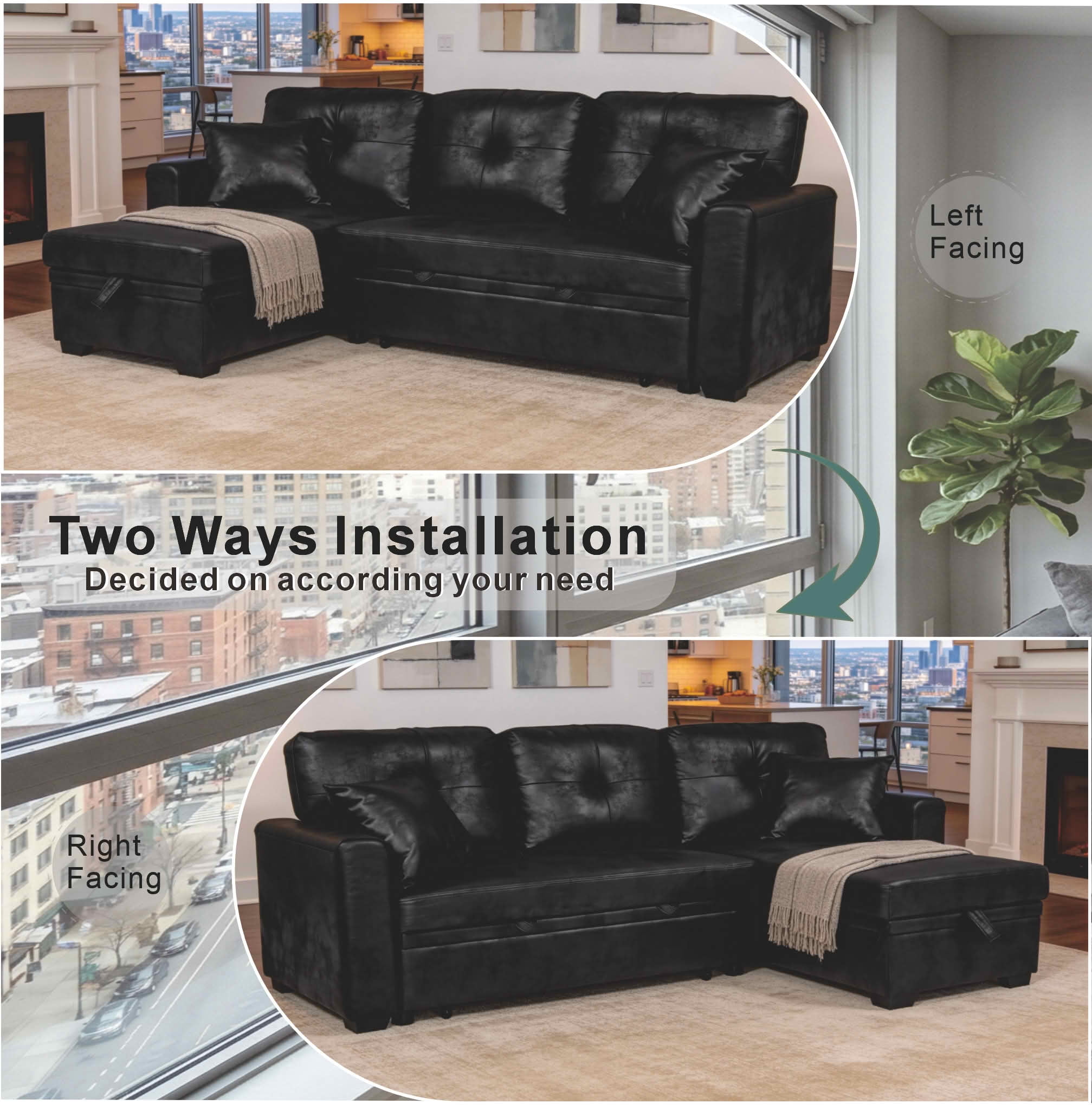 MAYEERTY 71" Breathable Fabric Sleeper Sectional Sofa, L-Shaped Convertible Pull-Out Sofa Bed with Reversible Chaise & Hidden Storage, Multi-Functional