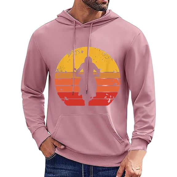 Valora Men Sweatshirt Men's Hoodies Sweatshirts Fashion Casual Motorcycle Print Hooded Pullover Long Sleeve Drawstring Sweater Top Pink M