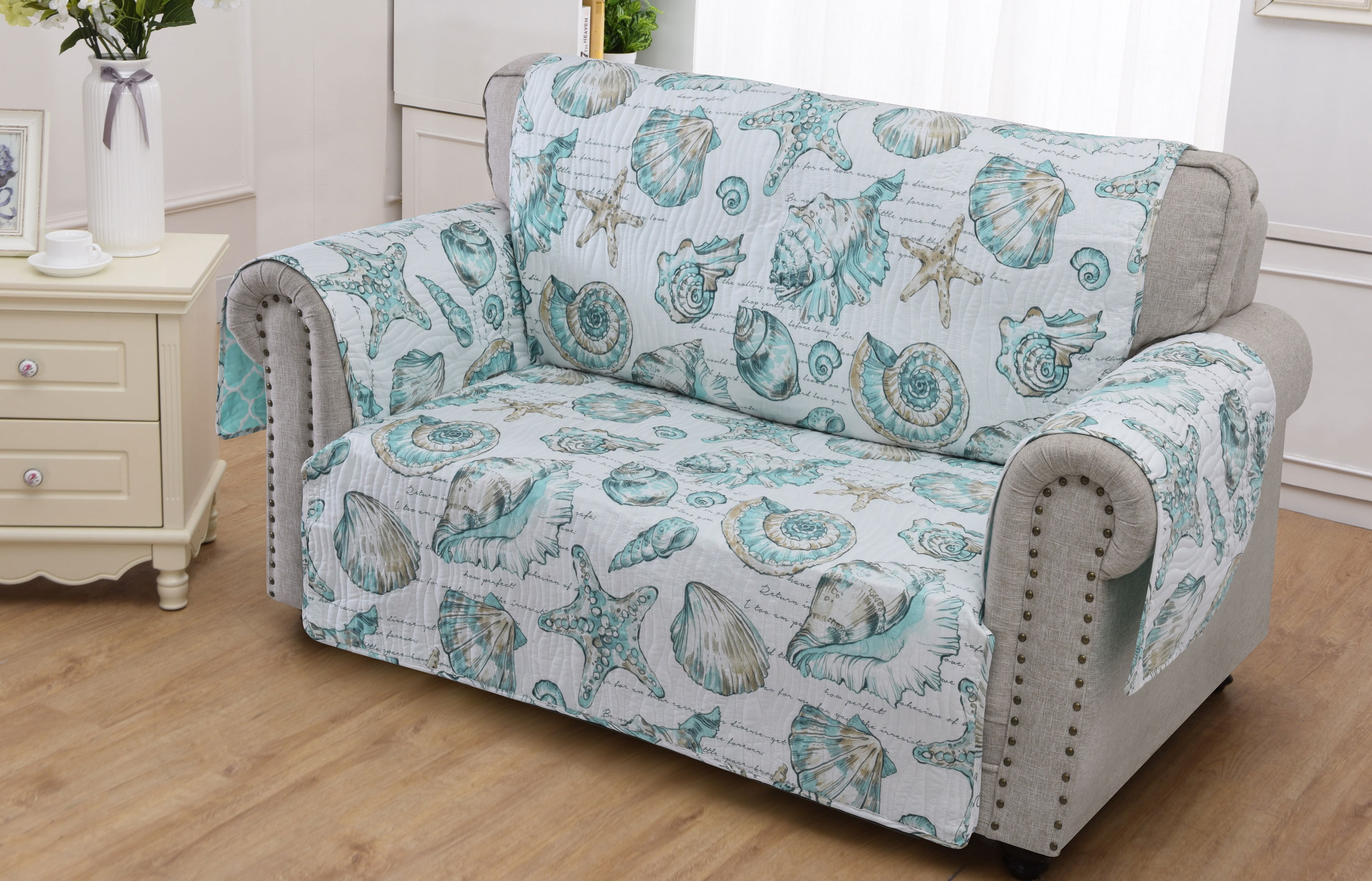 Global Trends Coastal Seashell Quilted Reversible Furniture Cover Protector