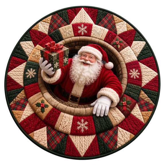 Christmas 3D Illusion Rug, Round Santa Claus Vortex Optical Floor Mat, Living Room Bedroom Holiday Decor