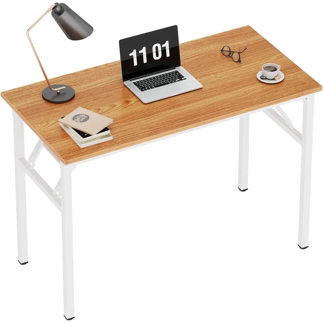 Folding Computer Desk Foldable Work Desk Table Writing Desk Folding Home Office Desk No to Assemble Teak&