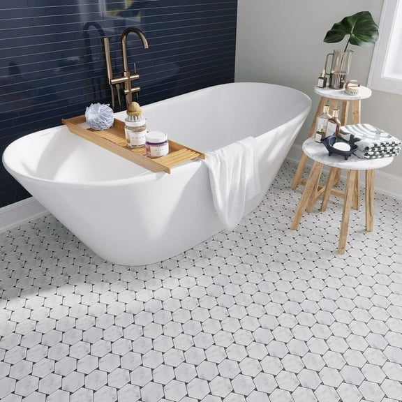 Apollo Tile   5 Pack White 10.9-in. x 12.5-in. Hexagon Polished Marble Mosaic Tile (4.73 Sq ft/case)