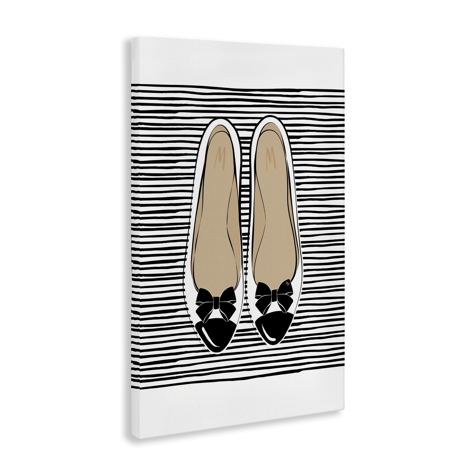 Stupell Industries Bow Flats on Stripes Beauty & Fashion Painting Gallery Wrapped Canvas Art Print Wall Art, 30 x 45