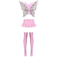 thumbnail image 4 of Eandarui 4 Piece Rave Outfits for Women Glossy Crop Top Miniskirt with Stockings Butterfly and Wings Pink XL, 4 of 5