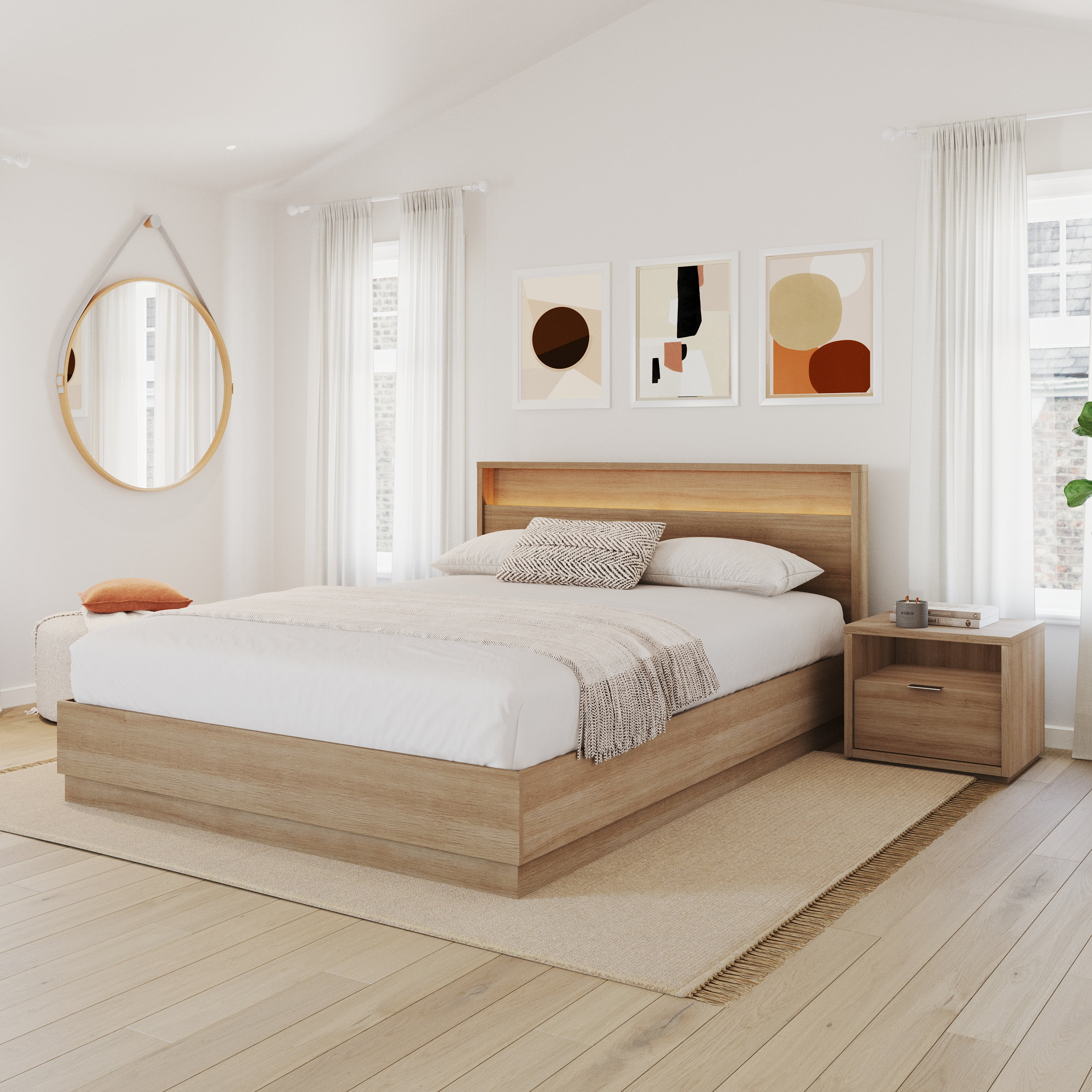 Nexera Modern 1 Drawer Nightstand, Brown Oak