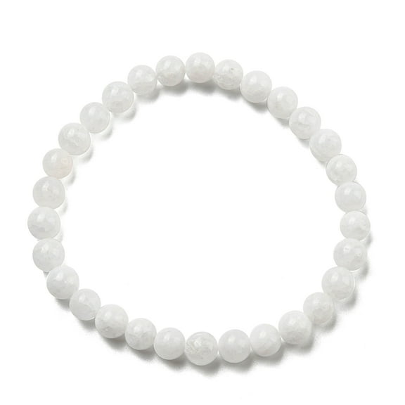 Natural White Jade Beaded Stretch Bracelets 56mm
