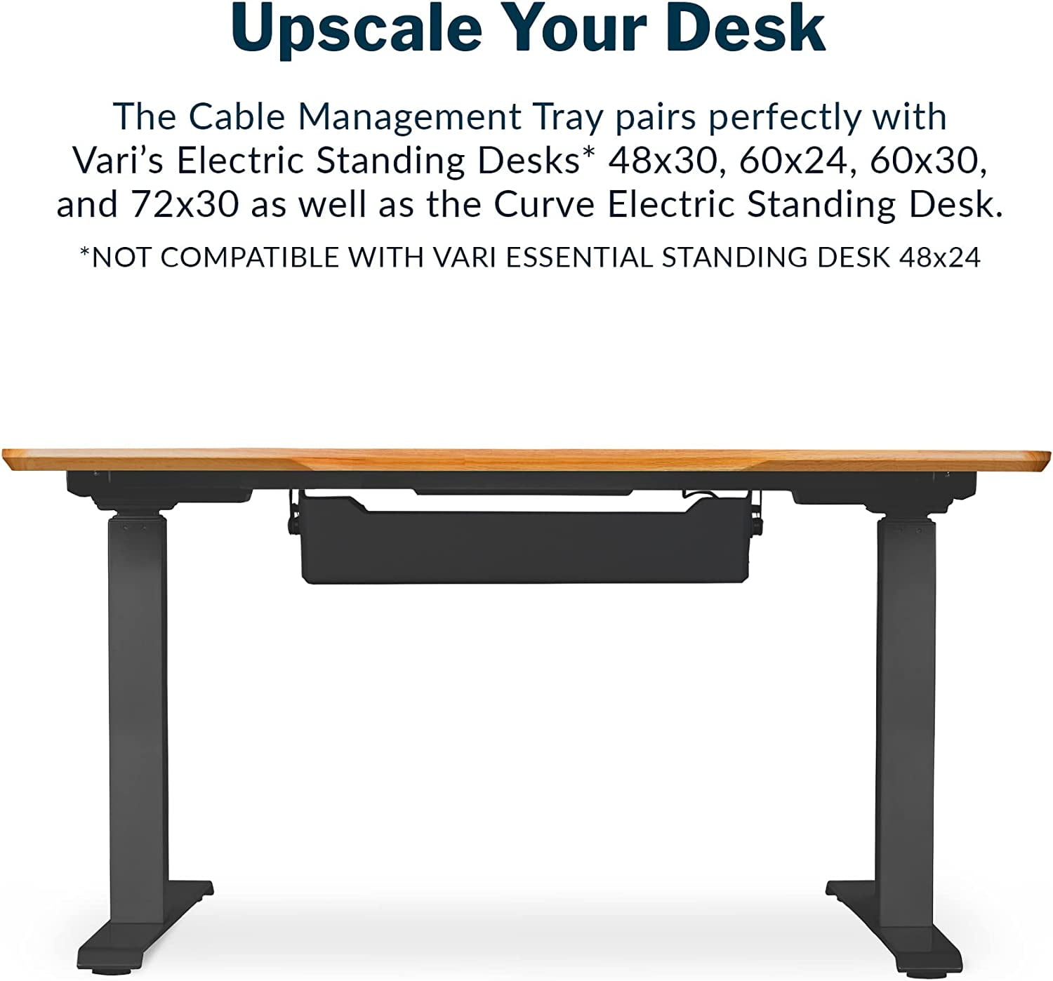 Vari Cable Management Tray - Under Desk Cord & Wire Organizer - Ideal for Home Office Sit Stand Desks - Fits Adjustable Electric Standing Desk 48x30, 60x30, 60x24, 72x30 - Easy Assembly (White)