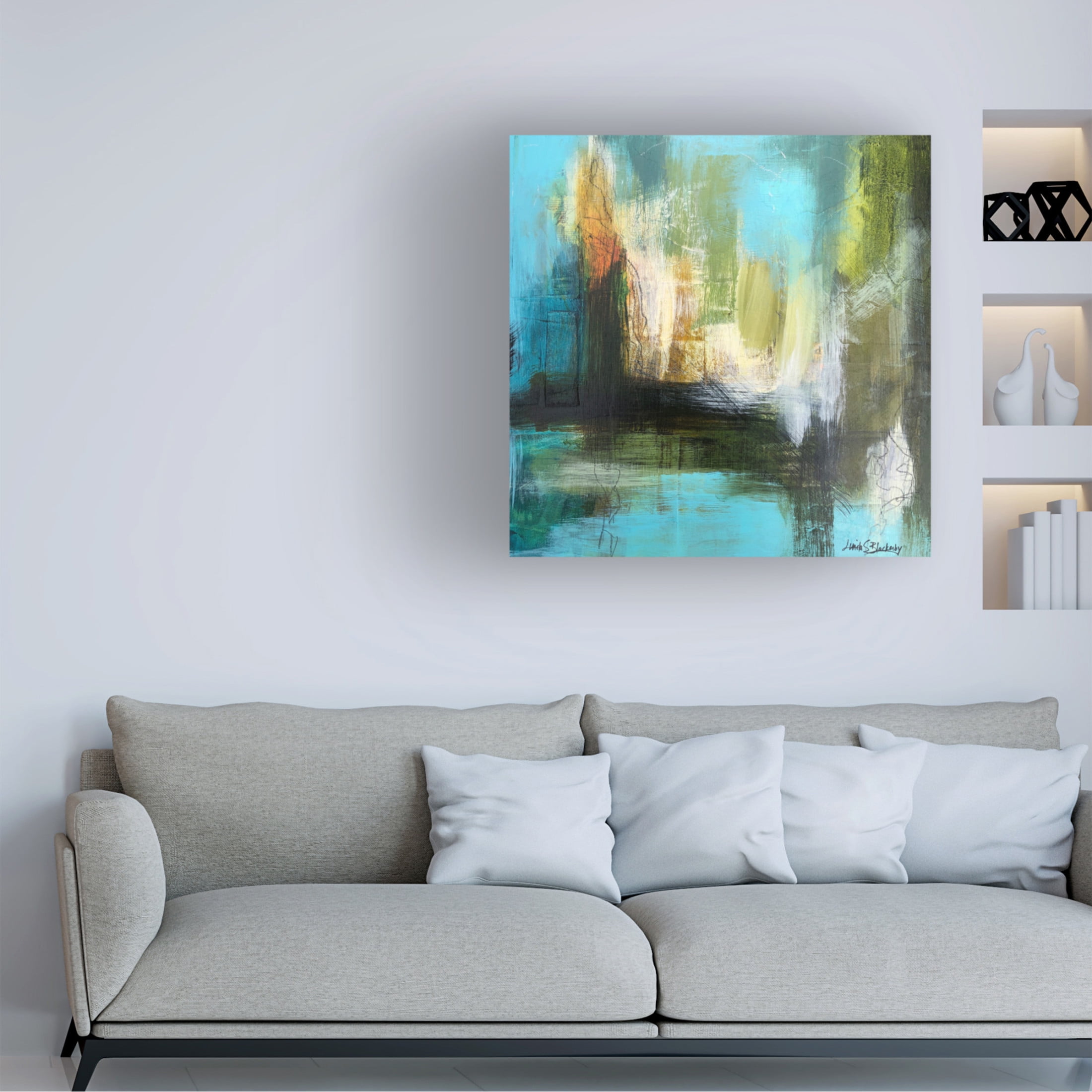 Canvas Wall Art - Linda S. Blackerby 'Aqua Serenity 3' Wall Art for Living Room, Bedroom, or Office Décor by Trademark Fine Art - 14 x 14 Inches