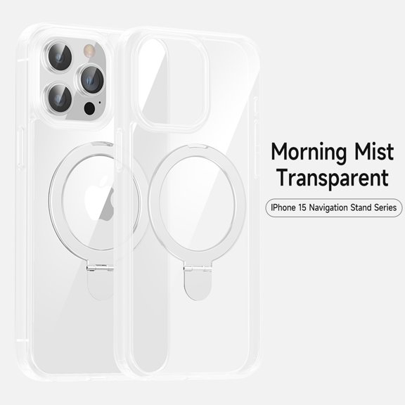 For iPhone 15 Case with Magnetic Invisible Stand Compatible with MagSafe Transparent Matte iPhone 15 Phone Case  with Ring Holder for Shockproof Protective Phone Case,  White