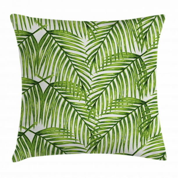 Plant Throw Pillow Cushion Cover, Fascinating Leaves on Branches Exotic ...