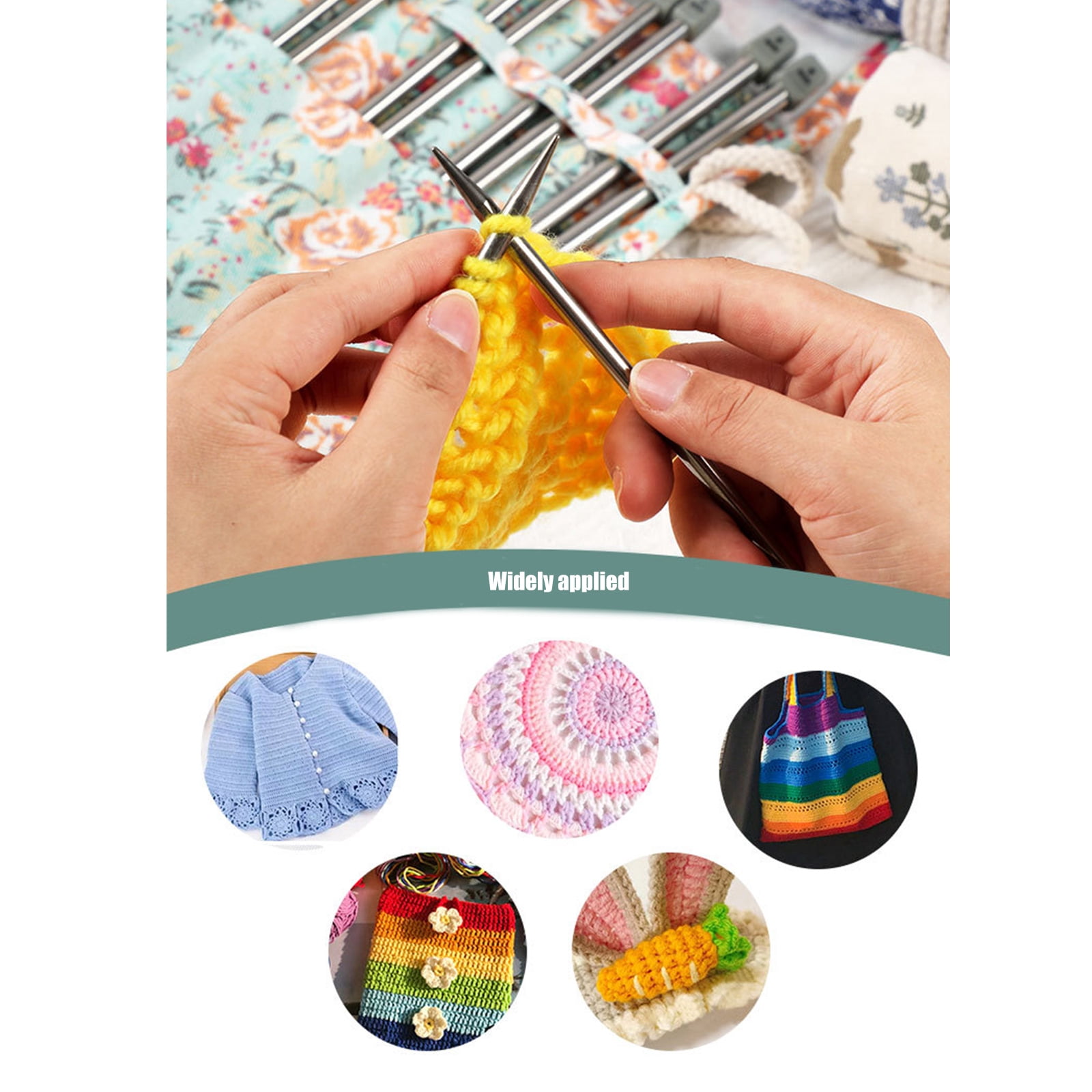 22Pcs Single Pointed Head Knitting Needle Set Long Stainless Steel Straight Knitting Needle for Adult Beginner Knitting