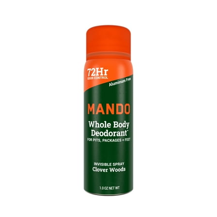 Mando Whole Body Deodorant for Men - Trial Size Spray Deodorant - Aluminum Free - Clover Woods - 1.0oz