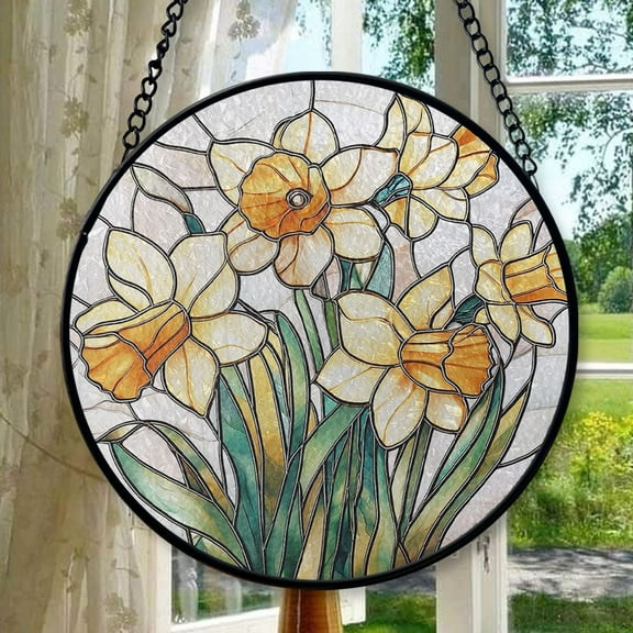 Hanging Stained Glass for Windows Daffodil, Mother’s Day Keepsake, Valentine’s Day Decor, Festival Gift Ornament, Christmas Ornament Gift, Keepsake 2025