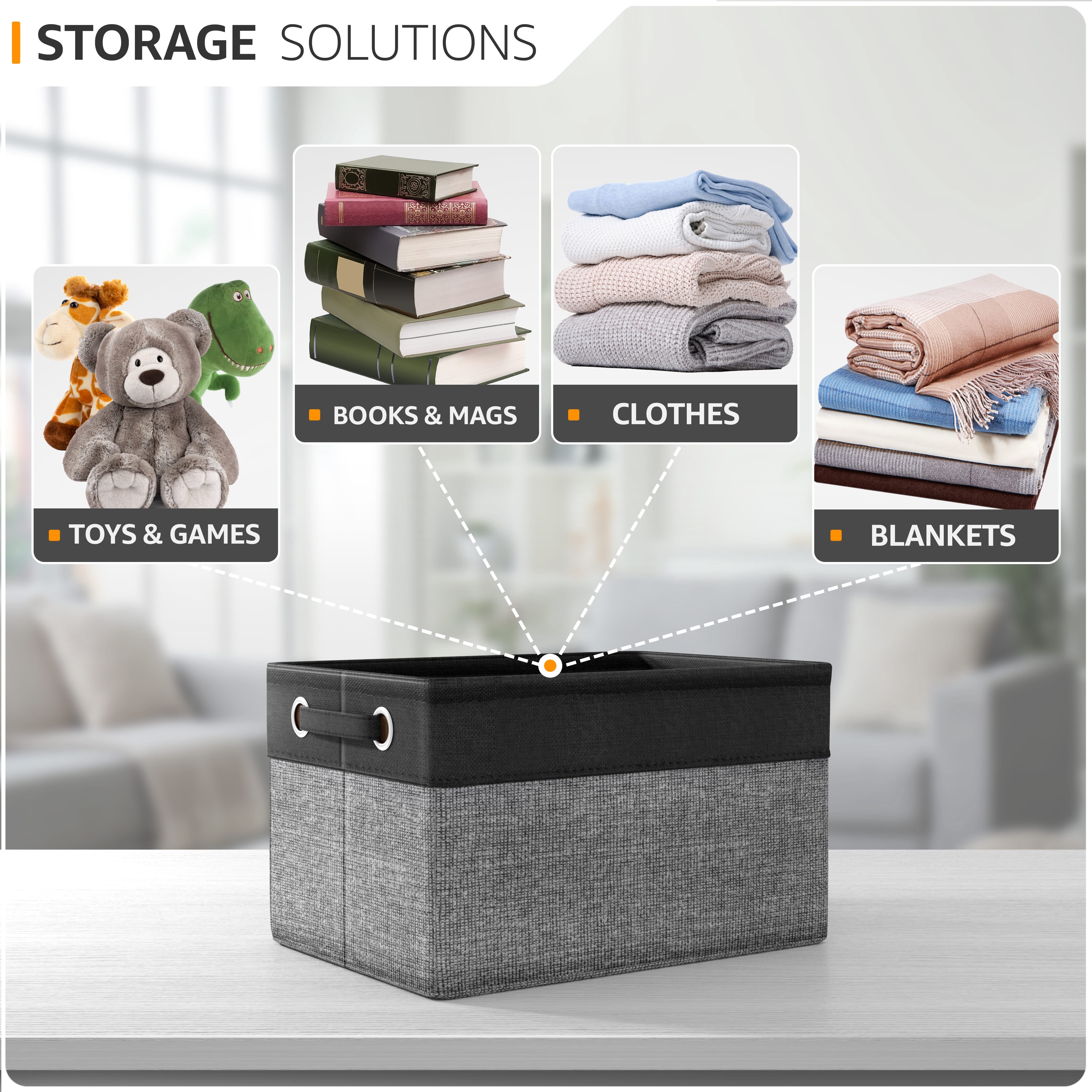 Sorbus 3-Pack 15" Collapsible Two-Tone Storage Bins with Handles - Black