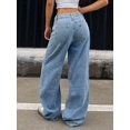 thumbnail image 2 of Women's Mid  Rise Wide Leg Light Blue Patchwork Cargo Jeans Casual Streetwear Denim Pants, 2 of 8