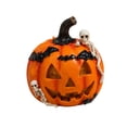 thumbnail image 3 of Indoor Halloween Table Decorations, Skeleton Halloween Decor, Halloween Pumpkin Decor, Halloween Centerpiece, 4.5X4.5X4 Inch Resin Jack O Lantern Statue with Small Skeleton, 3 of 6