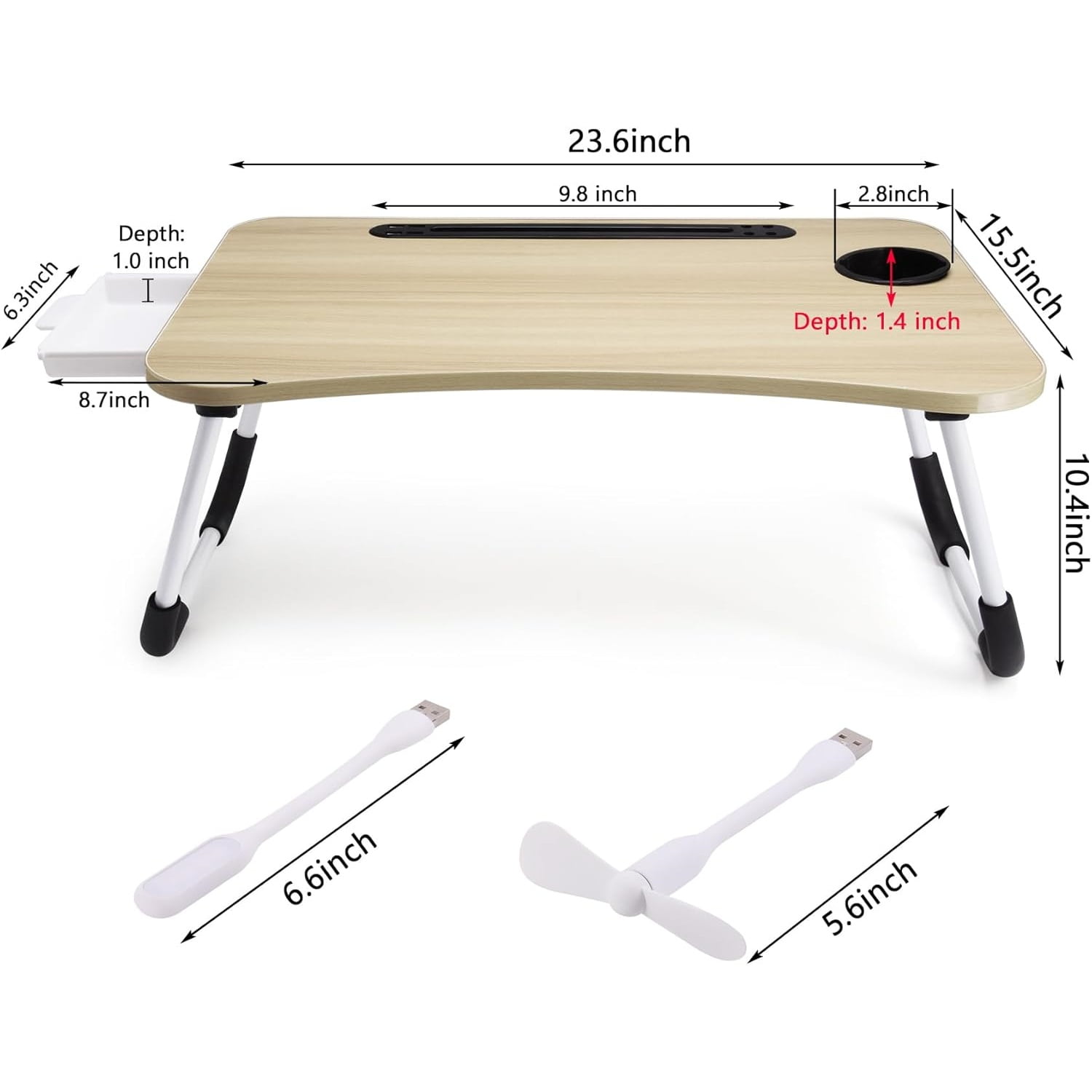 Lap Desk with Tablet Slot, Foldable Laptop Table with Storage Drawer,Portable Bed Desk for Laptop, Computer Tray with Cup Holder Notebook Stand Reading Holder for Couch Floor, White Maple