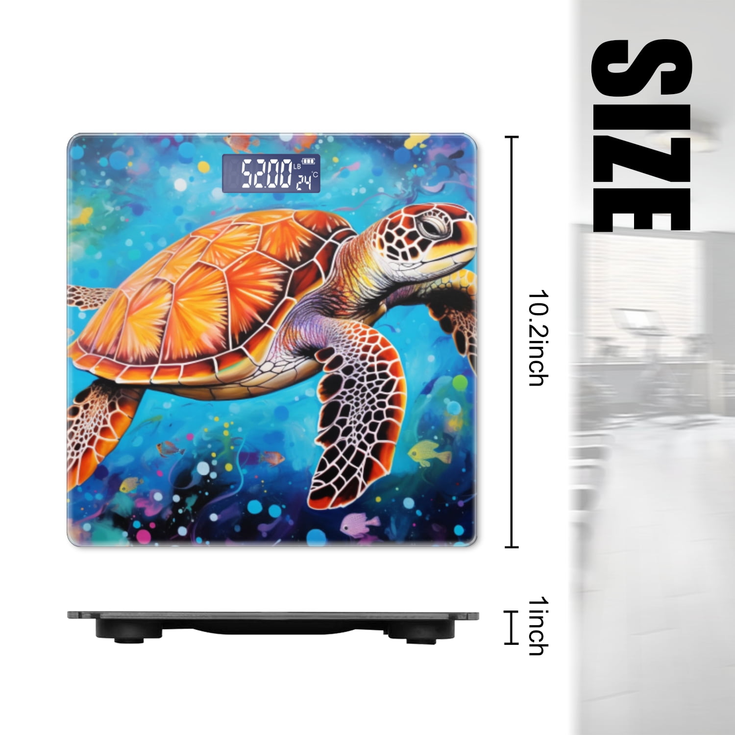 Bathroom Scale, Highly Accurate Digital Body Scale,Precisely Measures Weight up to 400 lbs-Orange Sea Turtle Swimming Gracefully In The Deep Blue Ocean