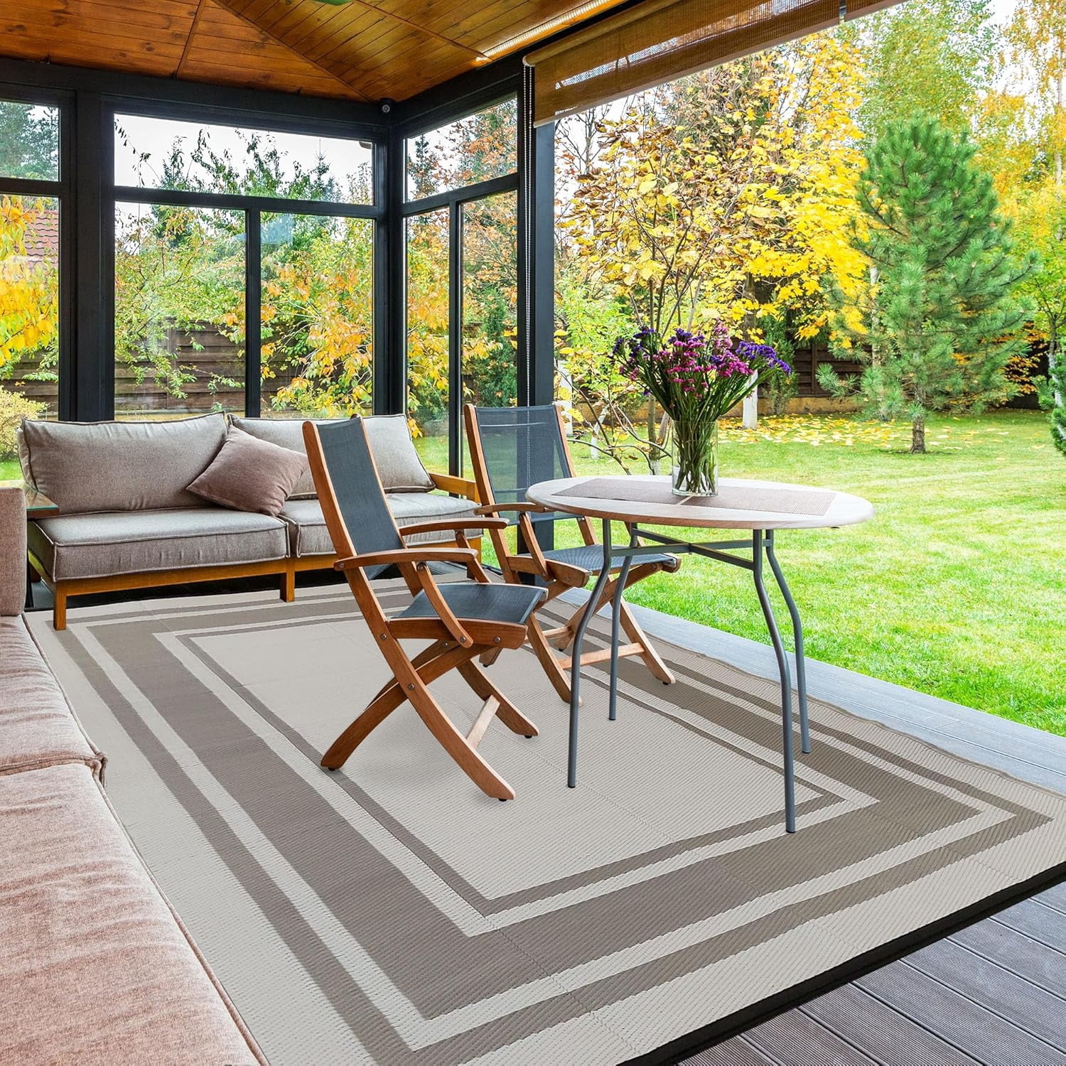 Outdoor Rug 8‘x10’ Waterproof for Patios,Backyard,Porch,Deck,Balcony, Plastics,Reversible,Geometric