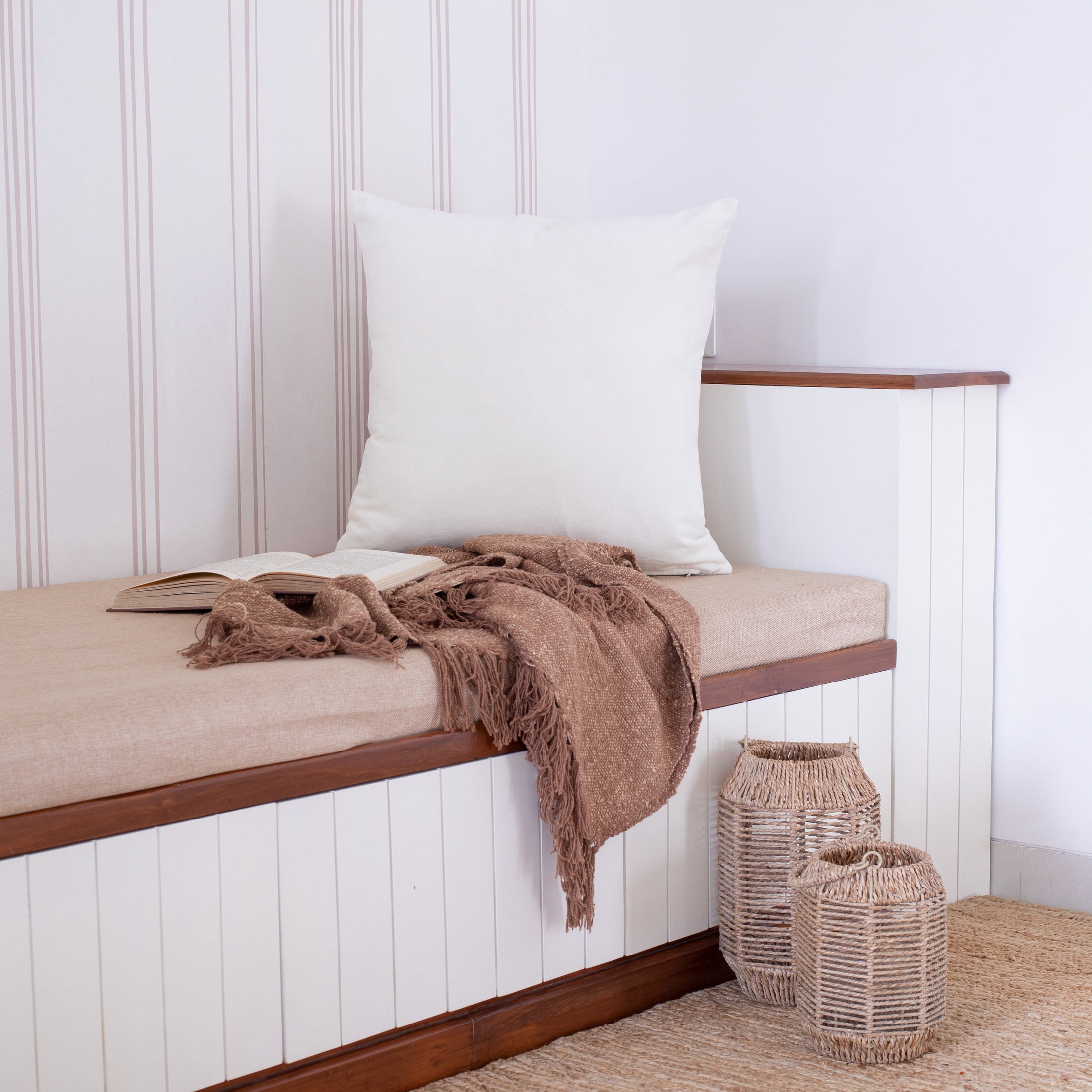 Harlow Hill Stacy Garcia Ivory Solid 20" x 20" Cotton Adult Decorative Feather Filled Pillow