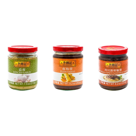 NineChef Brand Spoon Plus 3 Pack Lee Kum Kee Cooking Sauce, 3 Flavors(Minced Garlic Sauce,Plum Sauce,Sichuan Spicy Noodle Sauce)