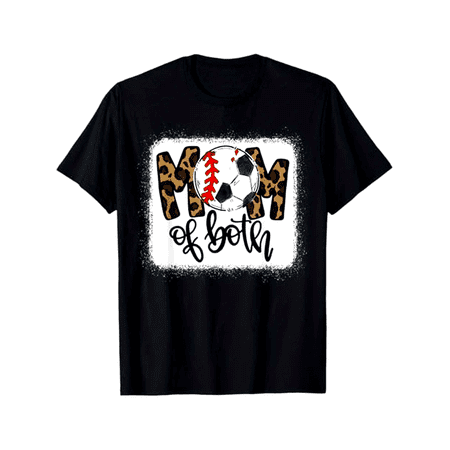 Retro Leopard Print Mom of Both Baseball Soccer Sports Game Day Women's Graphic T-Shirt Cute Funny Athletic Apparel