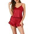 thumbnail image 1 of INSPIRAR CHIC Conjunto de Pijamas de Satén para Mujeres, Top de Camiseta y Pantalones Cortos, Talla XS, Rojo, 1 of 6