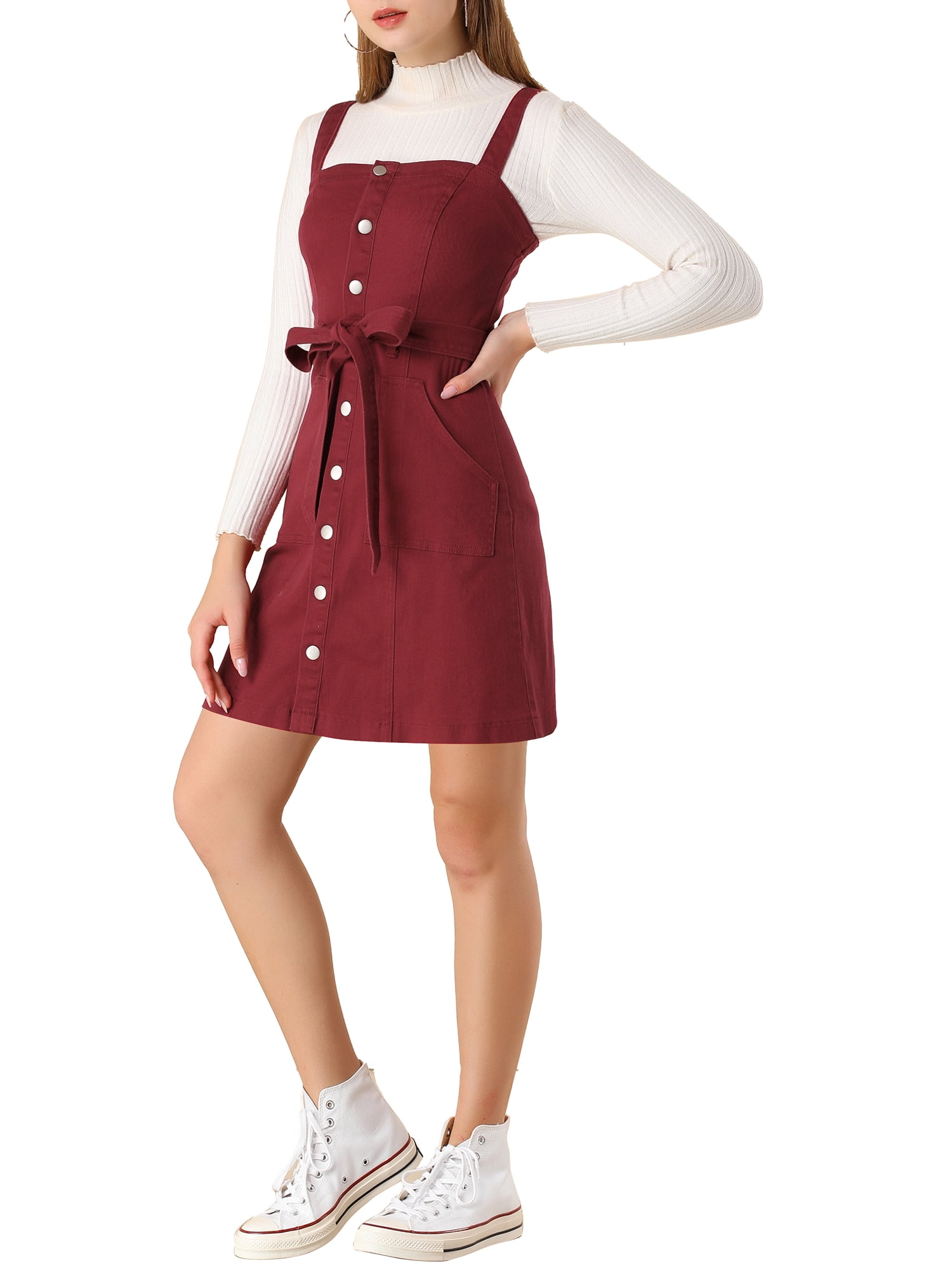 Unique Bargains Junior's Adjustable Strap a-Line Overall Denim Dress