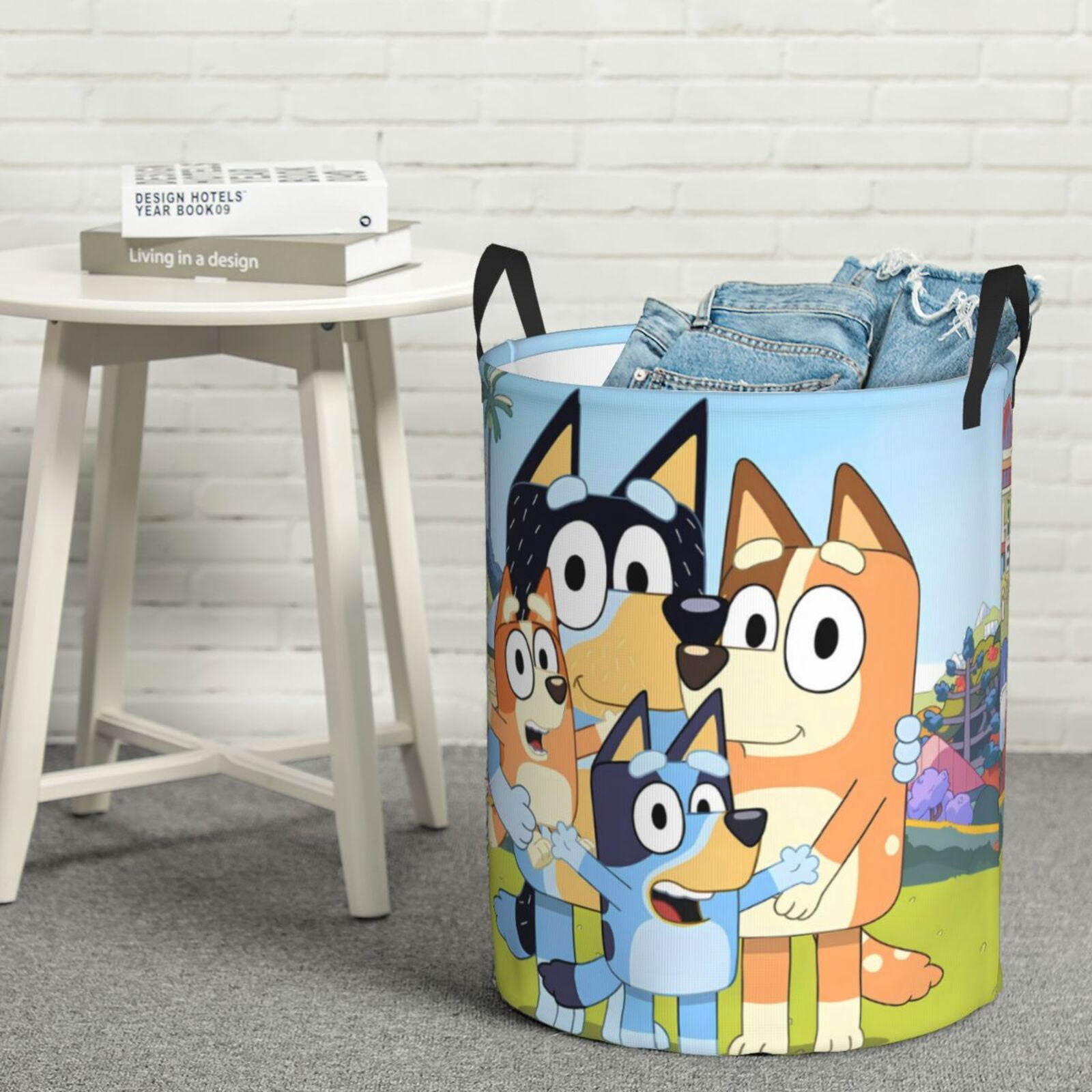 Silaia Bluey Print Round Laundry Clothes Hamper,Laundry Basket with Handles,Baby Toys Storage Organizer,Bins Laundry Basket for Bathroom, Bedroom Decorate-Medium