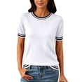 thumbnail image 5 of Women's Lightweight Short Sleeve Sweater Top Business Casual Crew Neck Summer Loose Basic Tops by Yigetop White 3XL, 5 of 6