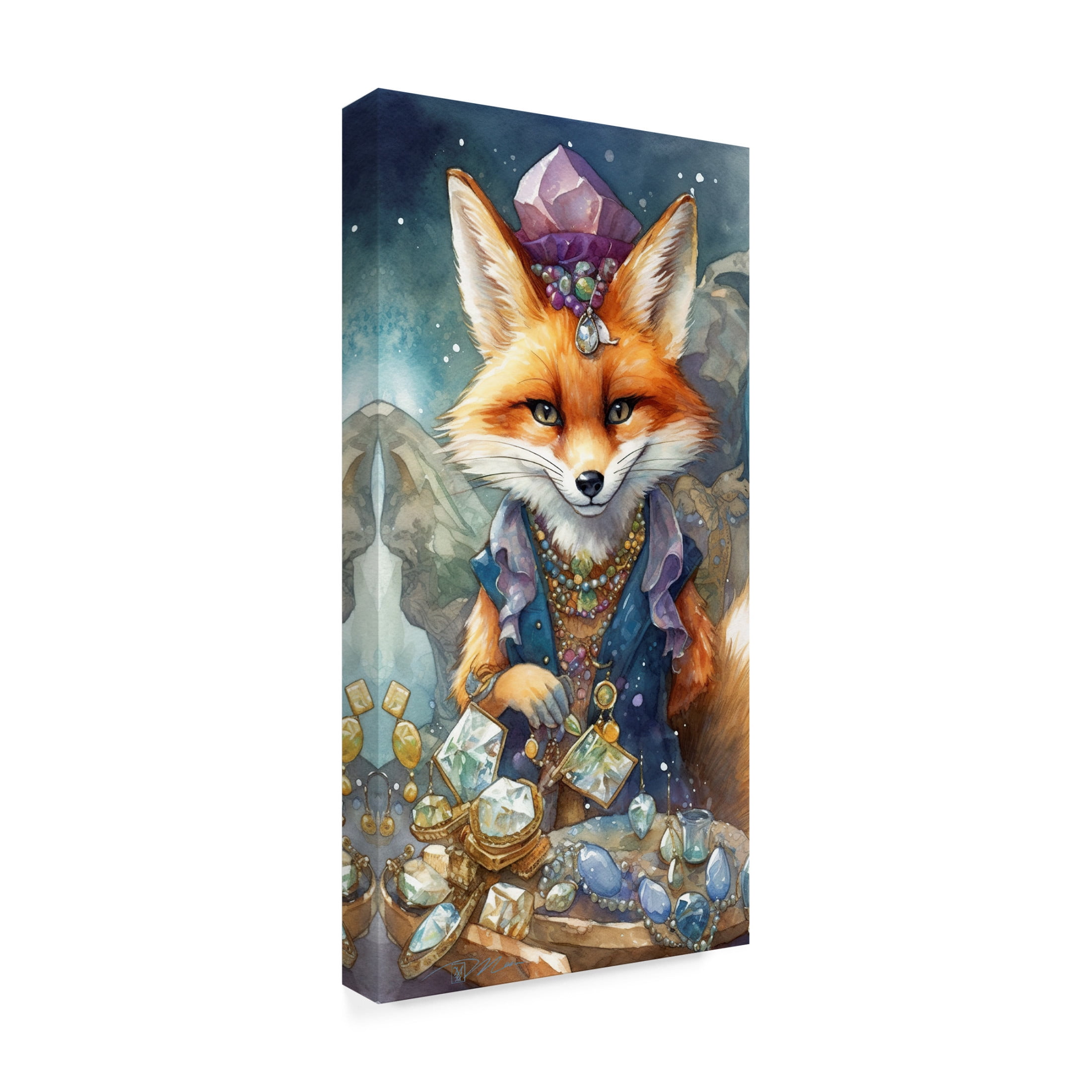 Canvas Wall Art - Momart 'Treasure Keepers Fox 1' Wall Art for Living Room, Bedroom, or Office Décor by Trademark Fine Art - 24 x 47 Inches