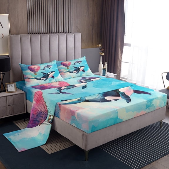Erosebridal Ocean Whale Sheet Set Twin,Sea Animal Bedding Sets Twin Size,Super Cozy Bed Sheets Twin,Cartoon Sealife Decor,3pcs