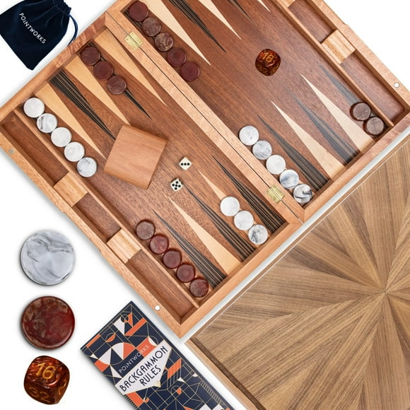 Set de backgammon Pointworks de 17 pulgadas con incrustaciones de madera para adultos