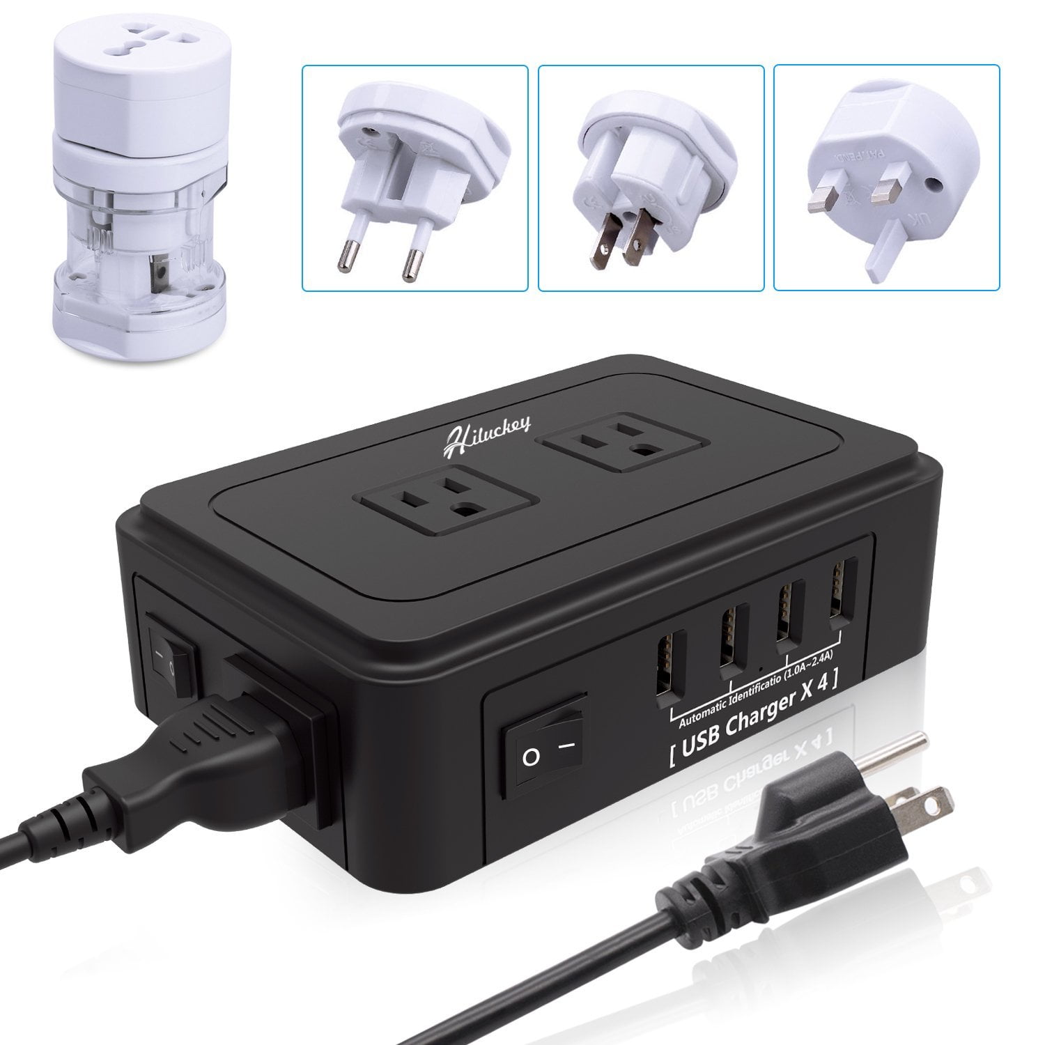 Hiluckey Travel Surge Protector Power Strip with 4 USB Charger and