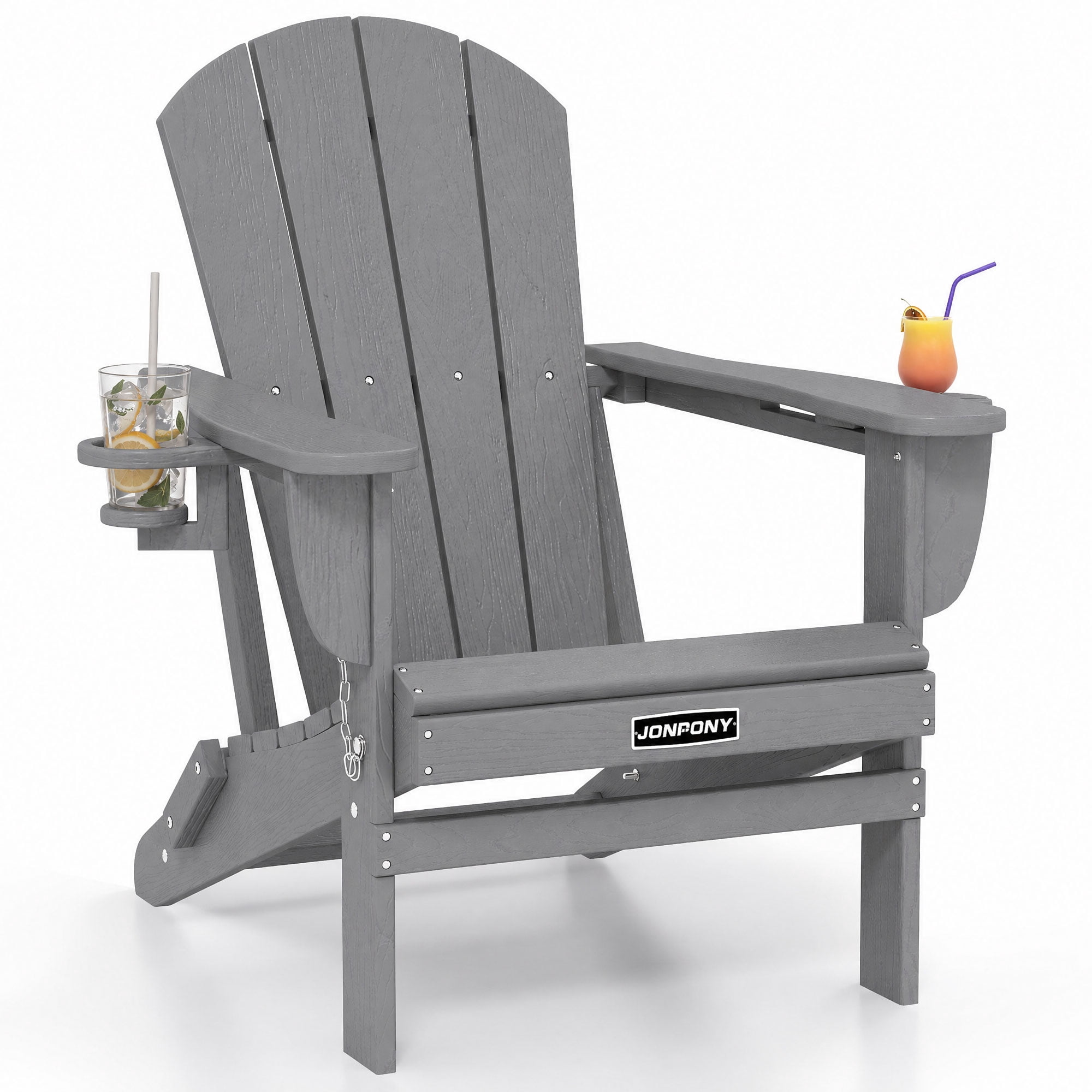 JONPONY Folding Adirondack Chair - HDPE All-Weather Outdoor Chairs, Patio Chairs Outdoor Wood Like Adirondack Chair for Backyard, Camping, Pool & Fire Pit,Grey