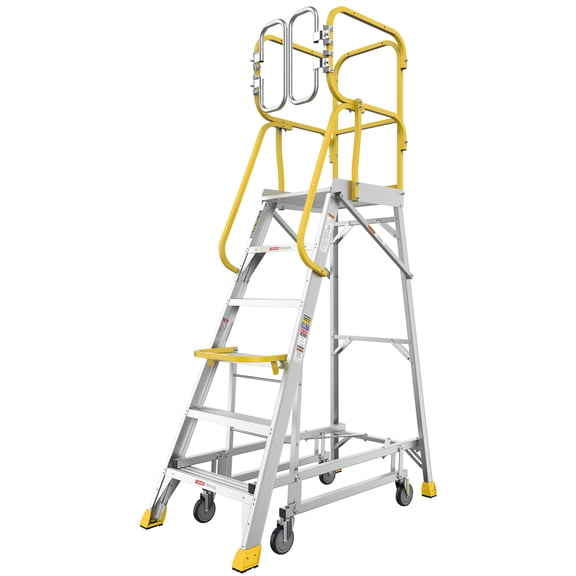 LiviNest 6 Step Aluminum Rolling Platform Ladder: Heavy-Duty Industrial Work Ladder with 360° Guardrail & Locking Wheels - Professional Grade Equipment for Small Manufacturing Facility Maintenance &