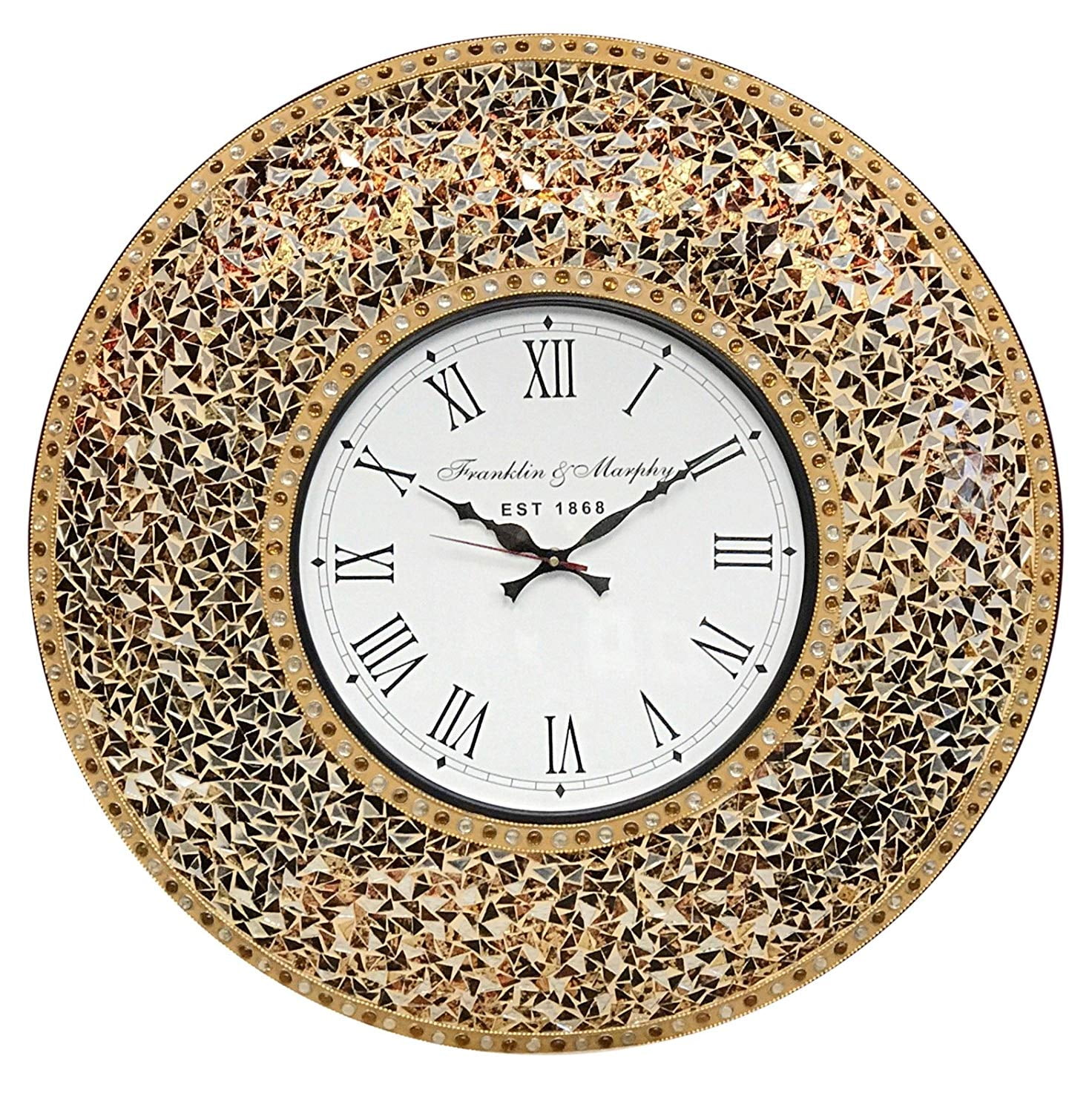 DecorShore 23” Decorative Wall Clock, Silent Clock with Decorative Glass Mosaic, Oversized Wall