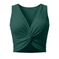thumbnail image 4 of Wang6 Women’s Cropped Ribbed Tank Tops Twist Front Sleeveless Solid Top Summer Trendy V Neck Knit Tshirts Tees 0617liGreen L, 4 of 5