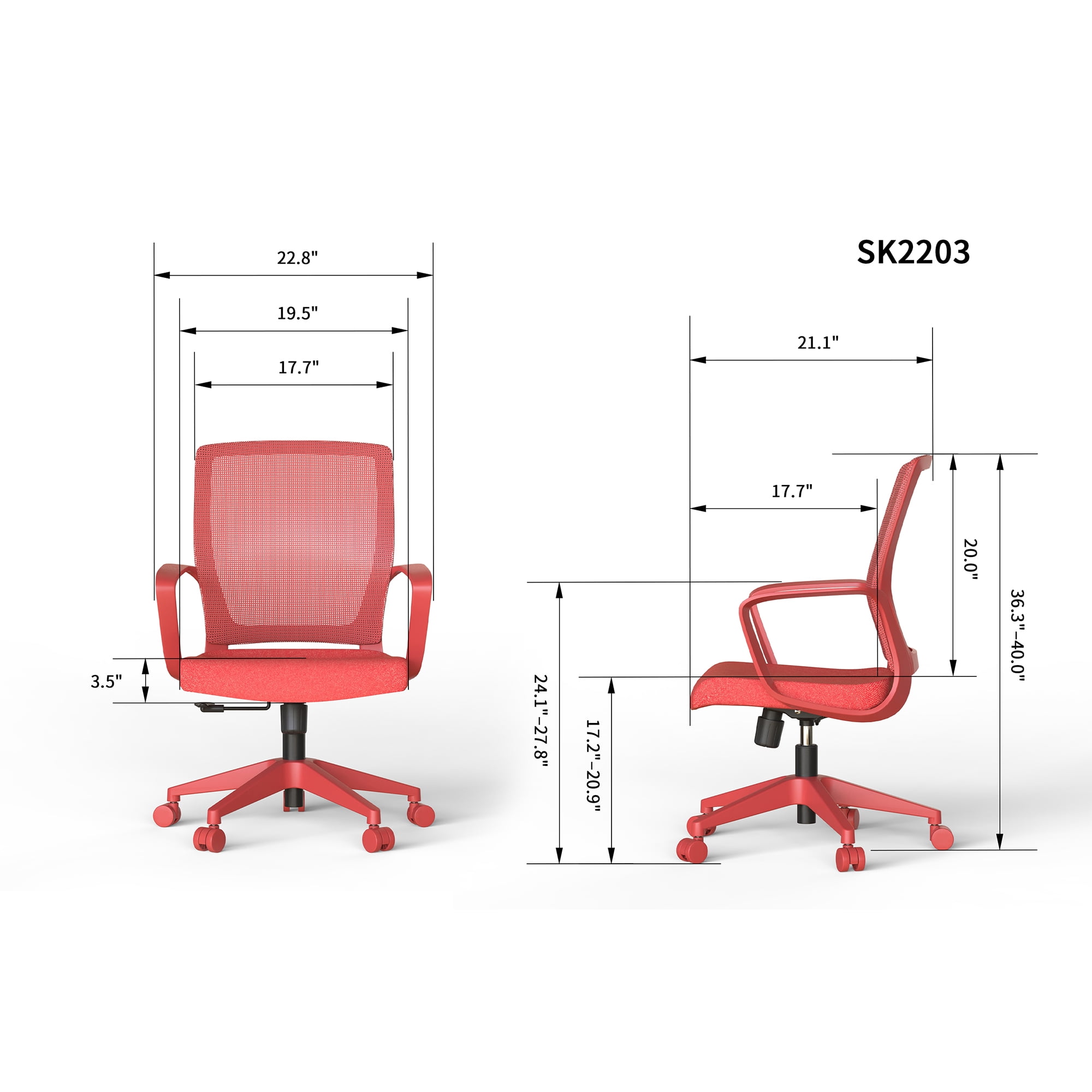 Homy Casa Ergonomic Mesh Office Chair, Adjustable Height Swivel Task Chair with Fixed Arms, 350 lb, Red