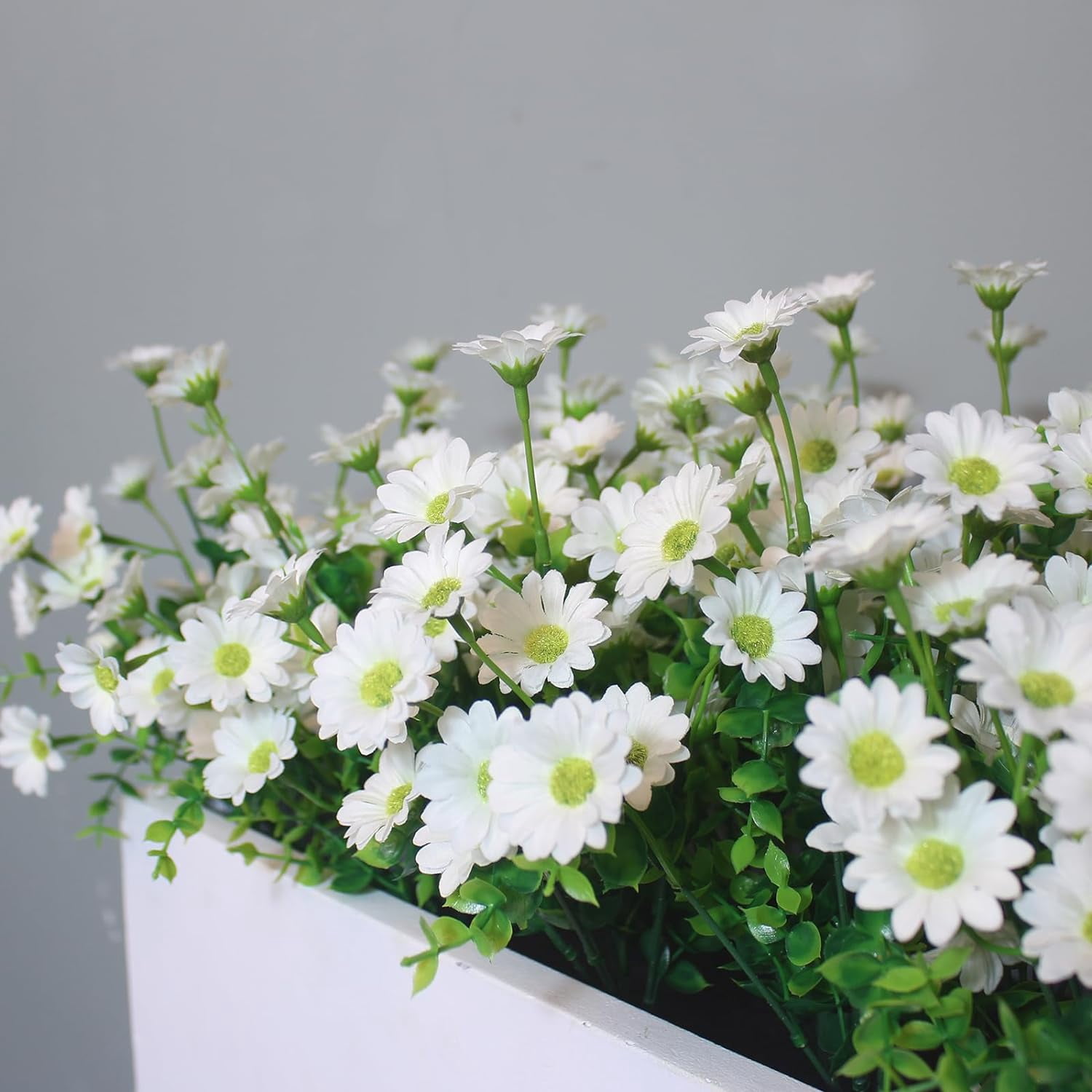 8 Bundles White Silk Artificial Sunflower Plants Faux Greenery for Wedding Home Garden Window Box Outdoor Planters Decor (White Fake mums)