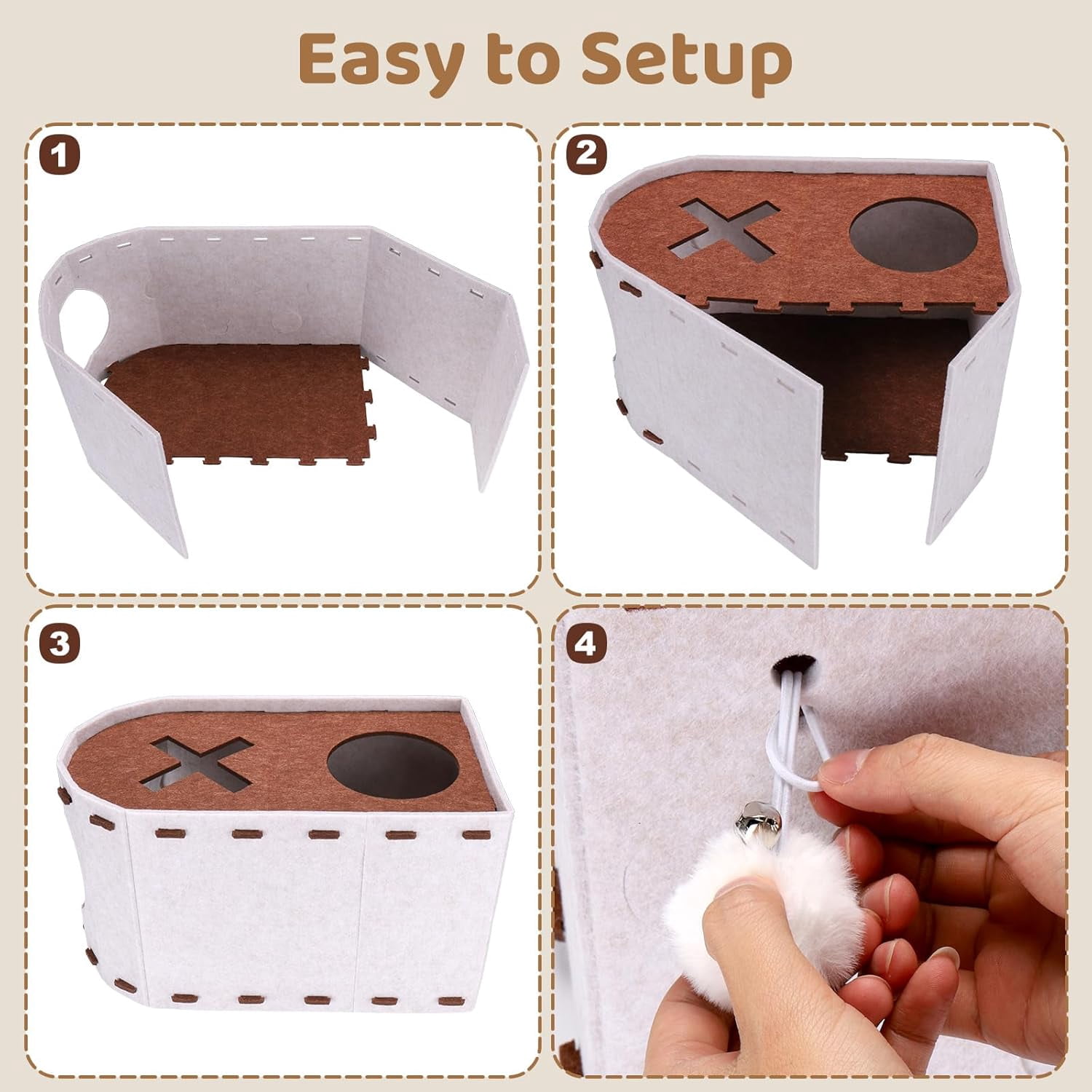 Cat House for Indoor Cats, Foldable Felt Bed Cave with Tunnel & Cat Ball Toy, Large Cat Bed Up for Play, Soft & Warm Cat Beds & Furniture for Indoor Kitten Adult Cats