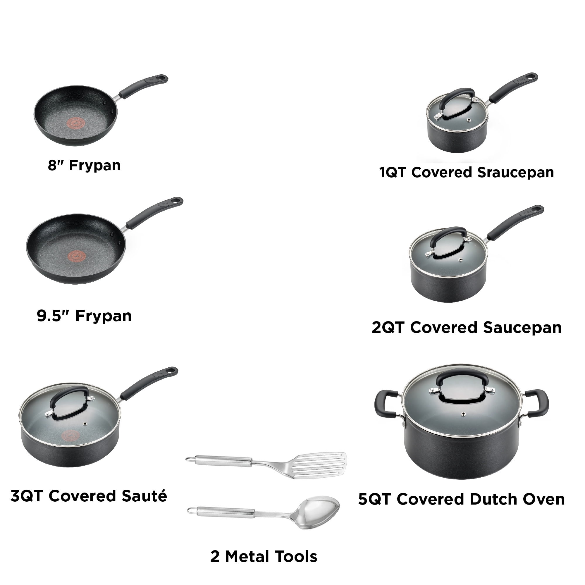 T-fal Advanced Nonstick Cookware Set 12 Piece Oven Safe 350F Pots and Pans,  Dishwasher Safe Black