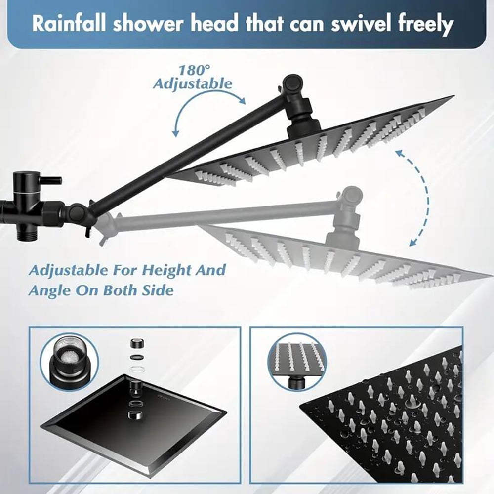 Shower Head Combo,8 Inch High Pressure Rain Shower Head with 11 Inch Adjustable Extension Arm and 3 Settings Handheld Shower Head Combo with Long Hose