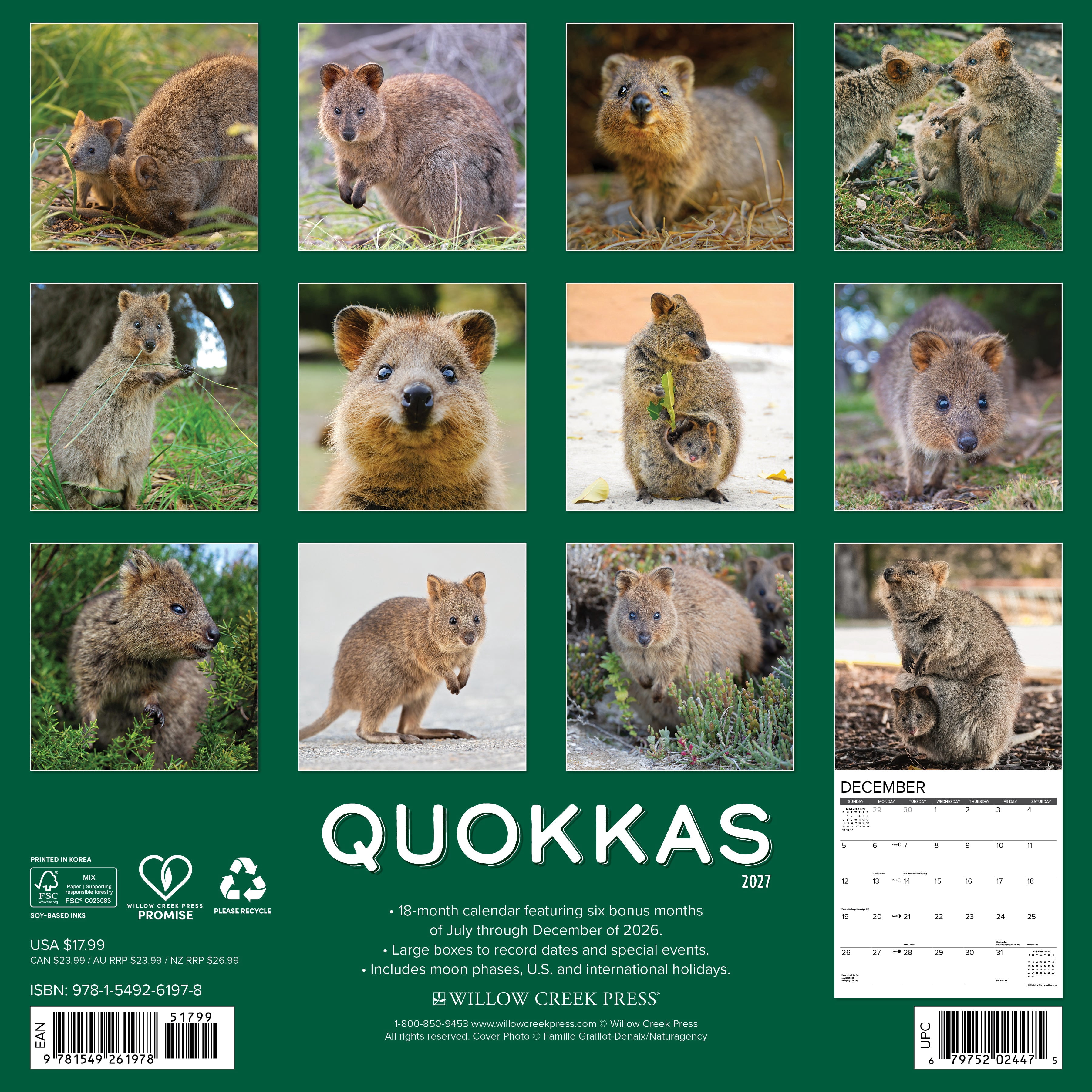 Willow Creek Press, Quokkas 2027 Wall Calendar
