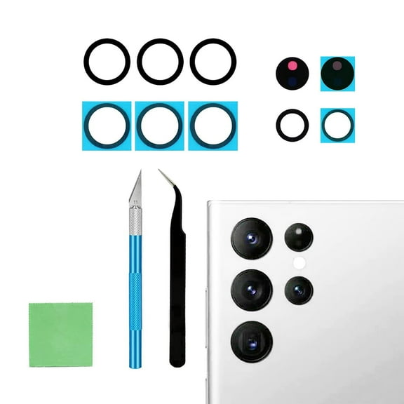 2Pcs Galaxy S23 Ultra Back Rear Camera Lens Glass Replacement, Back Camera Lens with Tempered-Glass Lens Protector for Samsung S23 Ultra, with Installation Manual, Toolkit