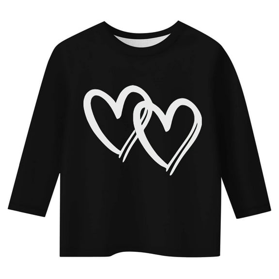 Curuila Children Girls Tops Casual Heart Print Crew Neck Loose 3/4 Sleeves T Shirt Black Size 3-4 Years