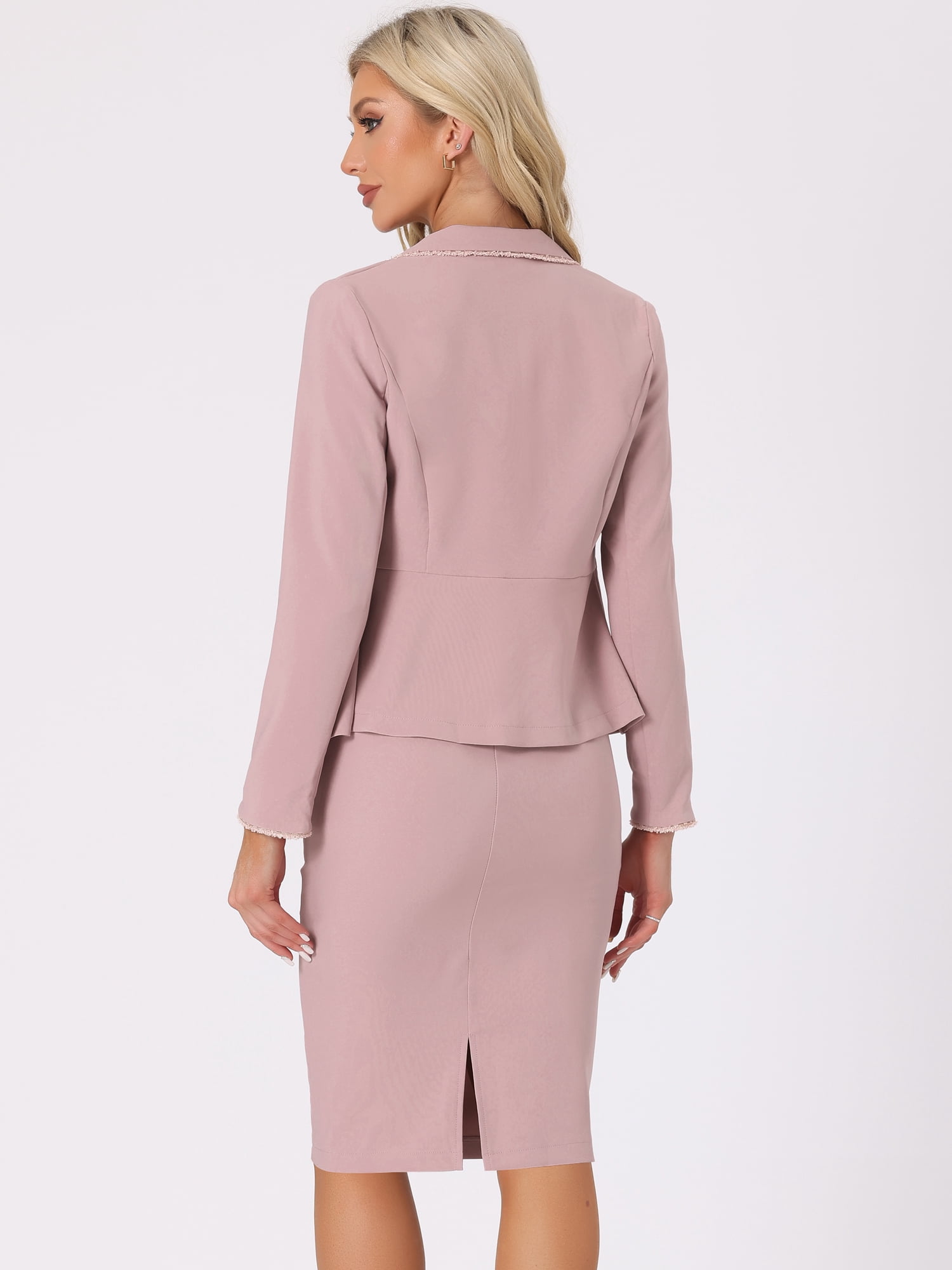 DARING DIVA Women's 2 Pcs Business Tweed Trim Blazer Skirt Outfit Sets XS Pink