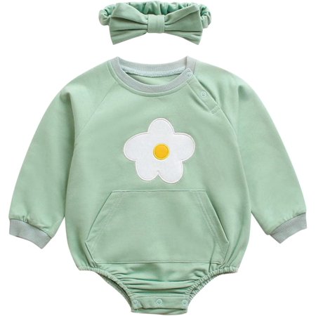 

QWZNDZGR Newborn Baby Girls Floral Print Romper Pattern Long Sleeve Corduroy Romper Cute Fall Winter Clothes
