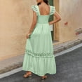 thumbnail image 5 of ITSAME Women's Smocked Dress, Ruffles Strap Square Neck Pleated Lace Summer Boho Beach Maxi Dress Mint Green M, 5 of 9